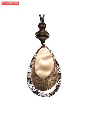 Boho Wooden Pendant Necklace Long Leather Cord Choker Women Vintage